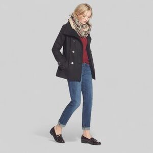Thread & Supply Black Wool Blend Double Breasted Peacoat in Extra Small
